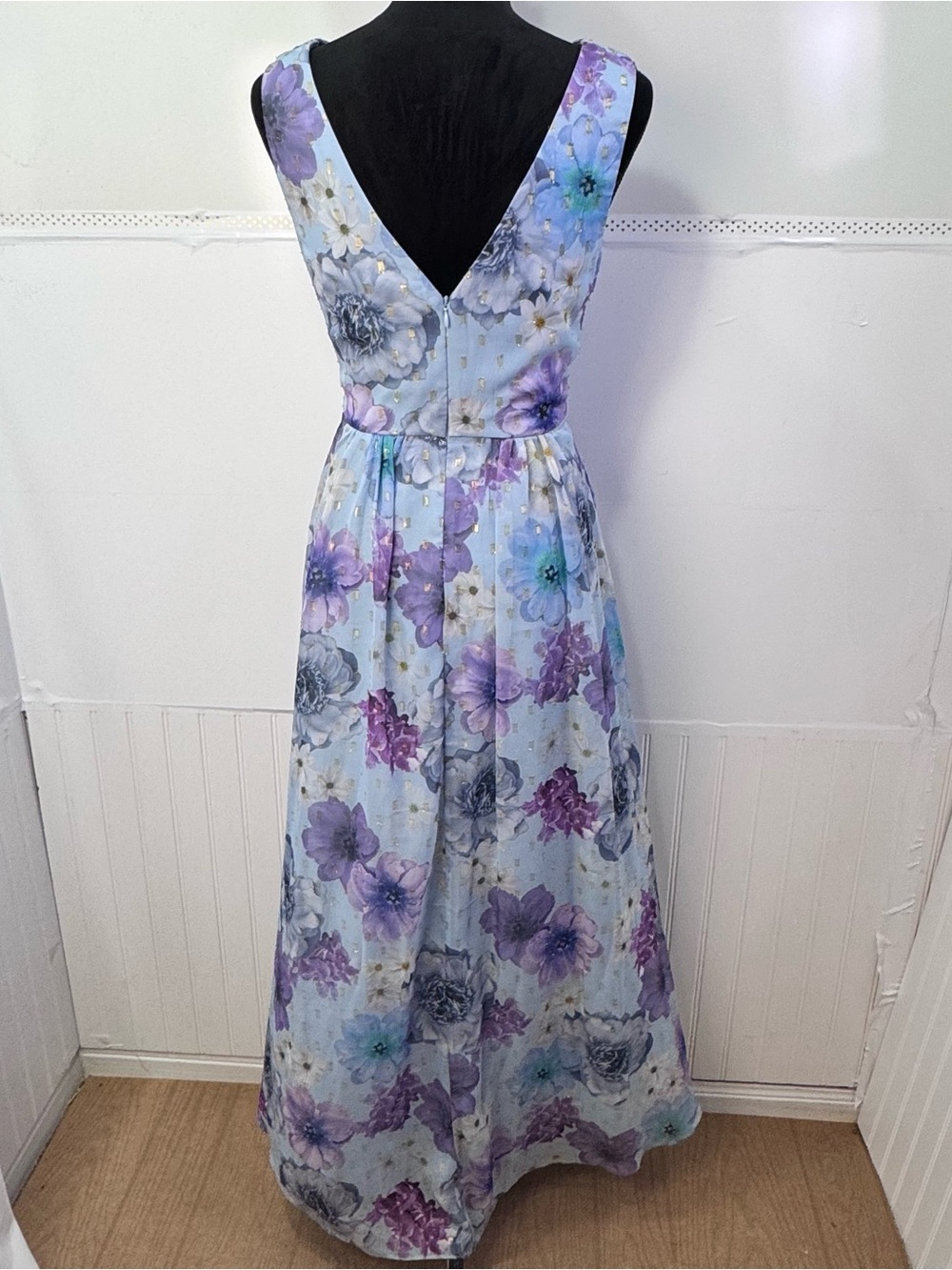 Jessica Howard 10P Floral High Low Maxi Dress Pockets Blue Purple Wedding Guest - Picture 3 of 8